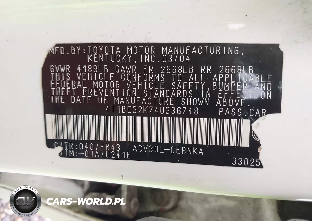 2004 Toyota Camry Le VIN:4T1BE32K74U336748 - 9