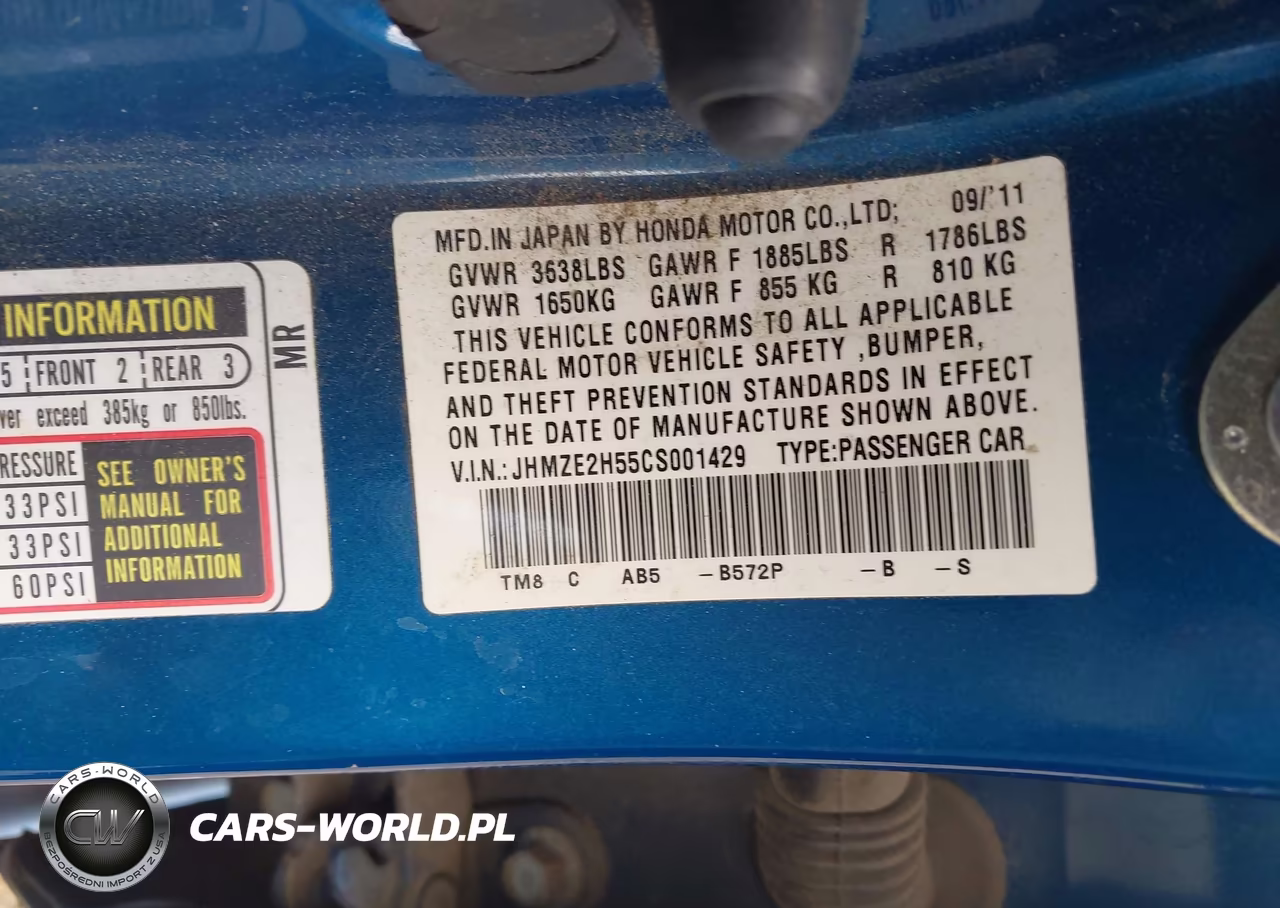 2012 Honda Insight Lx VIN:JHMZE2H55CS001429 - 9