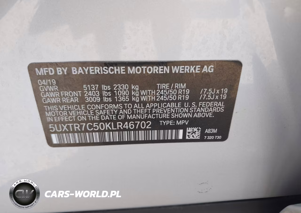 2019 BMW X3 Sdrive30I VIN:5UXTR7C50KLR46702 - 9