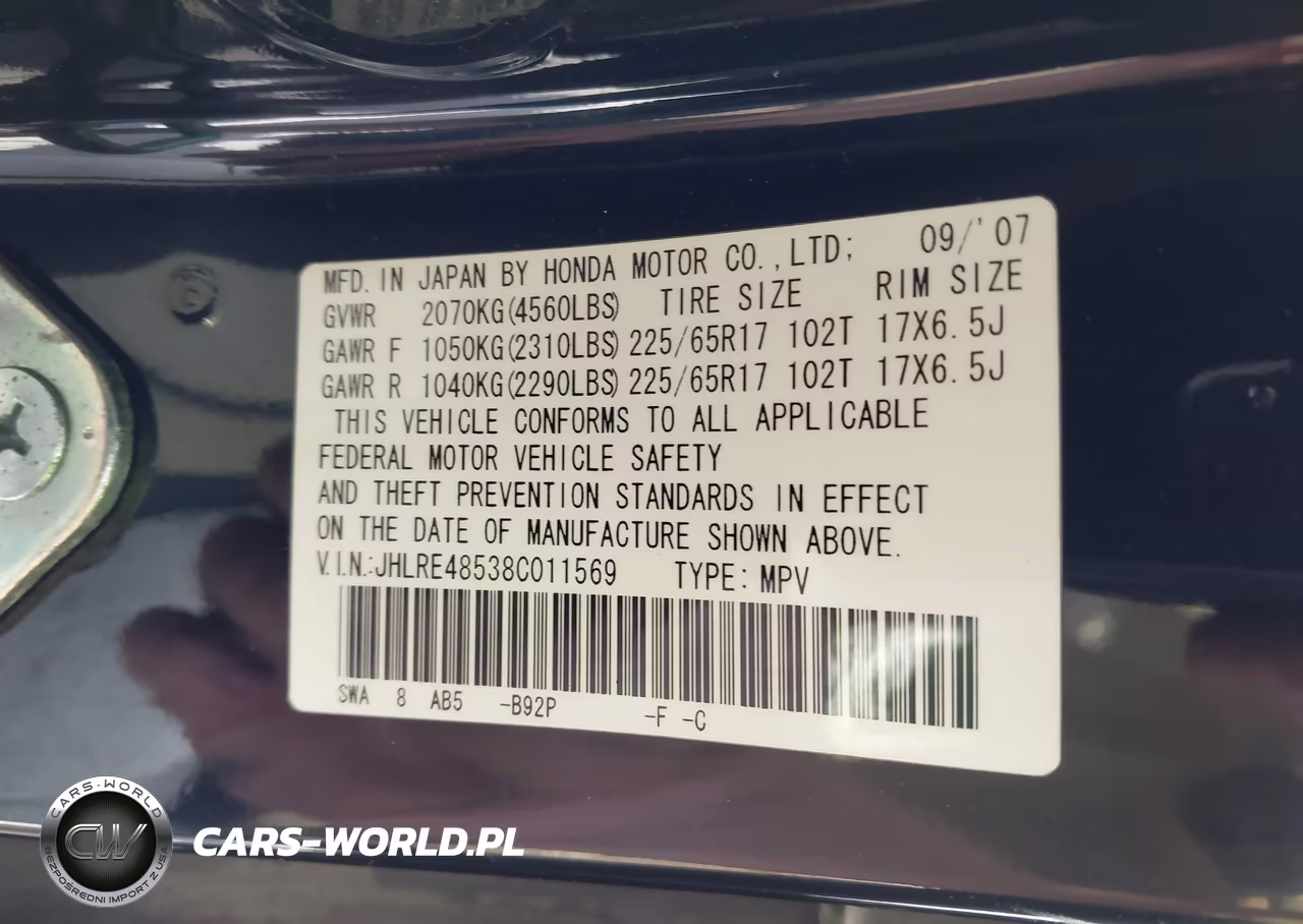 2008 Honda Cr-V Ex VIN:JHLRE48538C011569 - 9