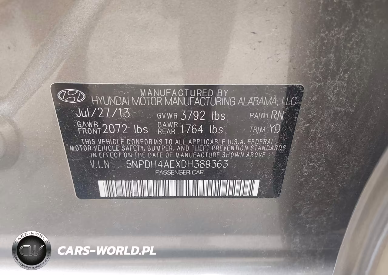 2013 Hyundai Elantra Gls VIN:5NPDH4AEXDH389363 - 9