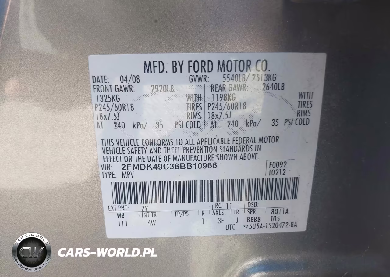 2008 Ford Edge Limited VIN:2FMDK49C38BB10966 - 9