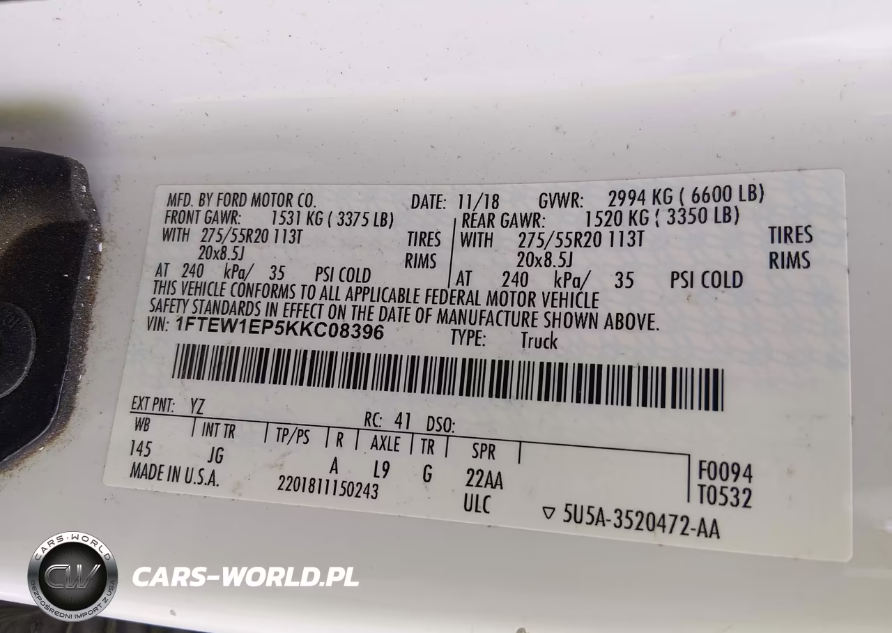 2019 Ford F-150 Xl VIN:1FTEW1EP5KKC08396 - 9