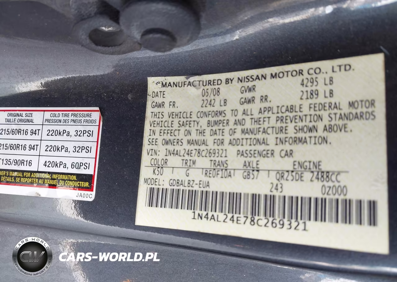 2008 Nissan Altima 2.5 S VIN:1N4AL24E78C269321 - 9