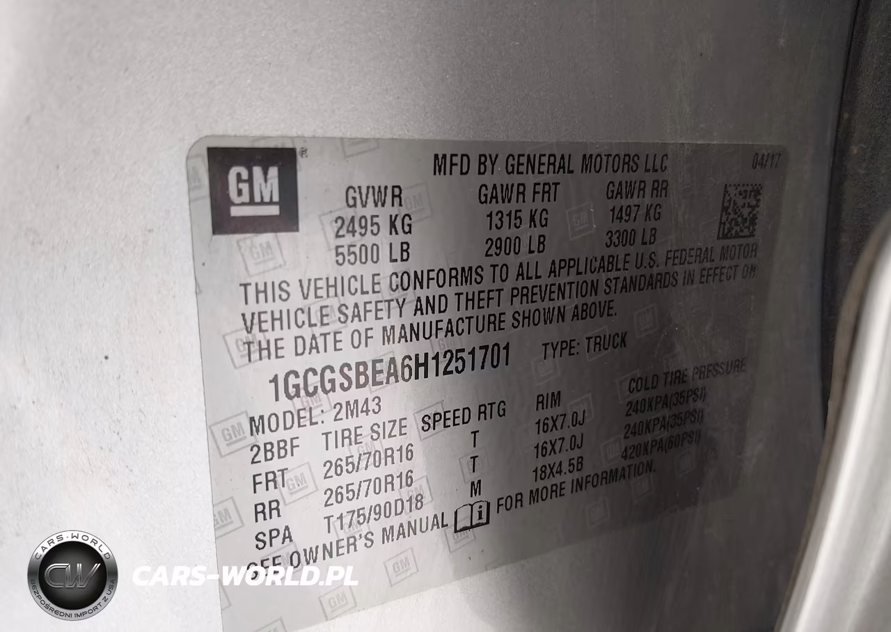2017 Chevrolet Colorado Wt VIN:1GCGSBEA6H1251701 - 9