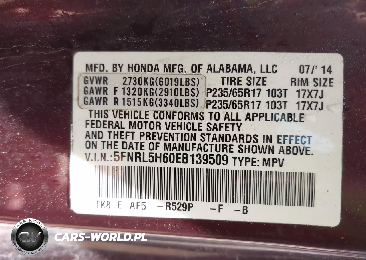 2014 Honda Odyssey Ex-L VIN:5FNRL5H60EB139509 - 9