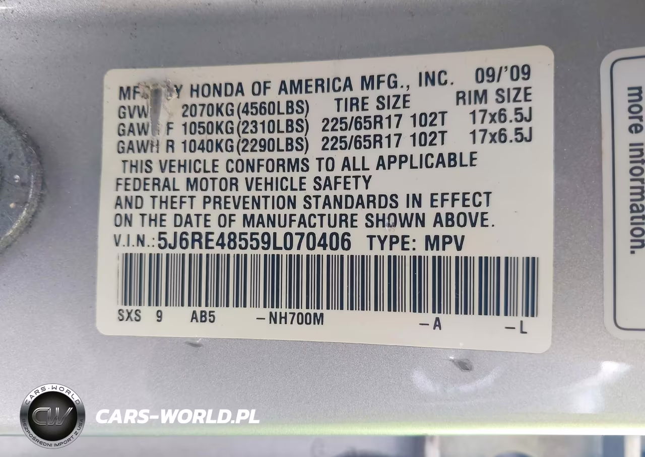 2009 Honda Cr-V Ex VIN:5J6RE48559L070406 - 9