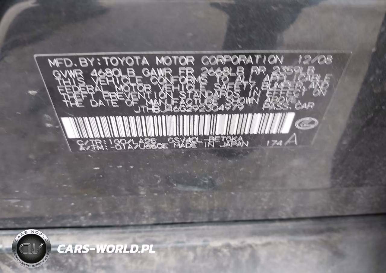 2009 Lexus Es 350 VIN:JTHBJ46G292304979 - 9
