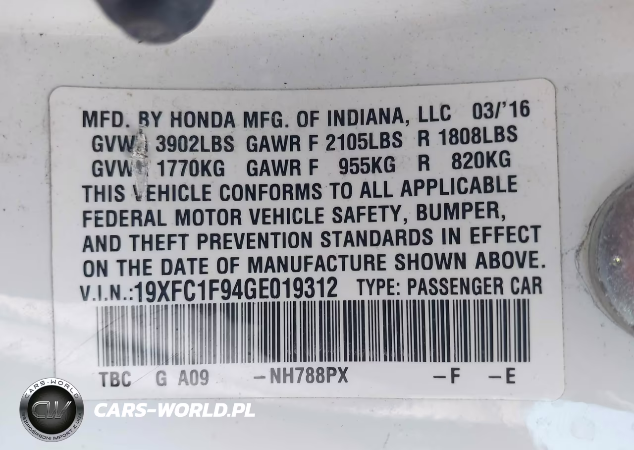 2016 Honda Civic Touring VIN:19XFC1F94GE019312 - 9