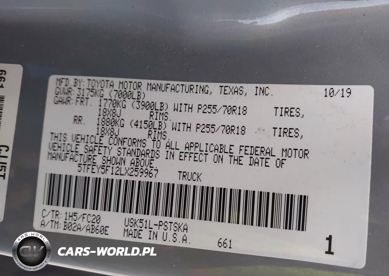 2020 Toyota Tundra Sr5 VIN:5TFEY5F12LX259967 - 9