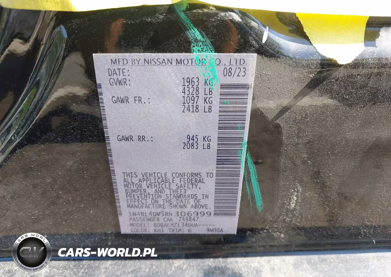 2024 Nissan Altima Sv Fwd VIN:1N4BL4DV5RN306999 - 9