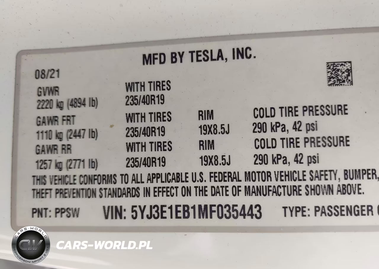 2021 Tesla Model 3 Long Range VIN:5YJ3E1EB1MF035443 - 9