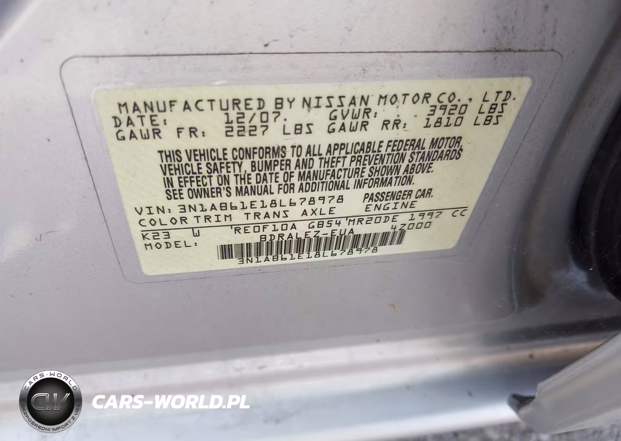 2008 Nissan Sentra 2.0S VIN:3N1AB61E18L678978 - 9