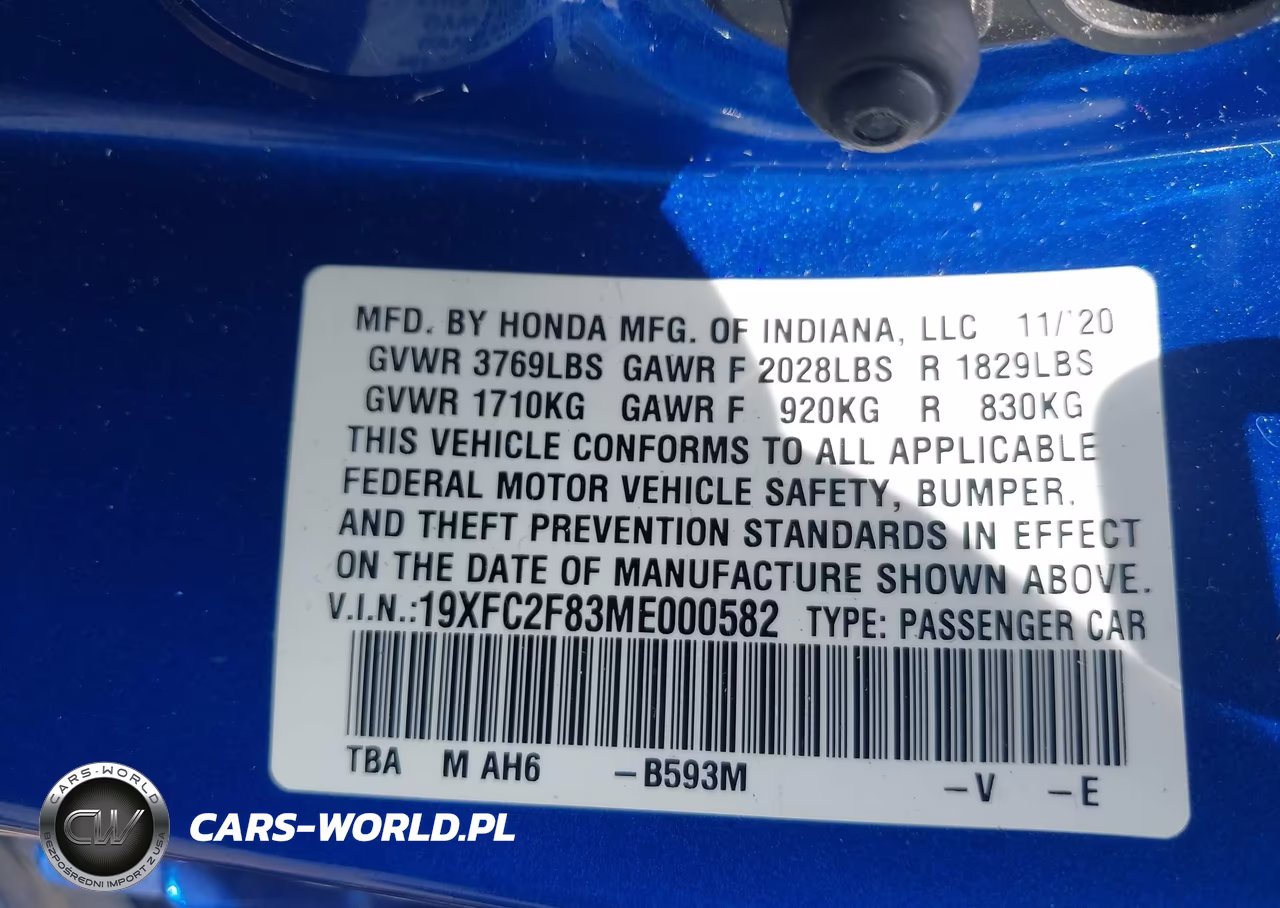 2021 Honda Civic Sport VIN:19XFC2F83ME000582 - 9