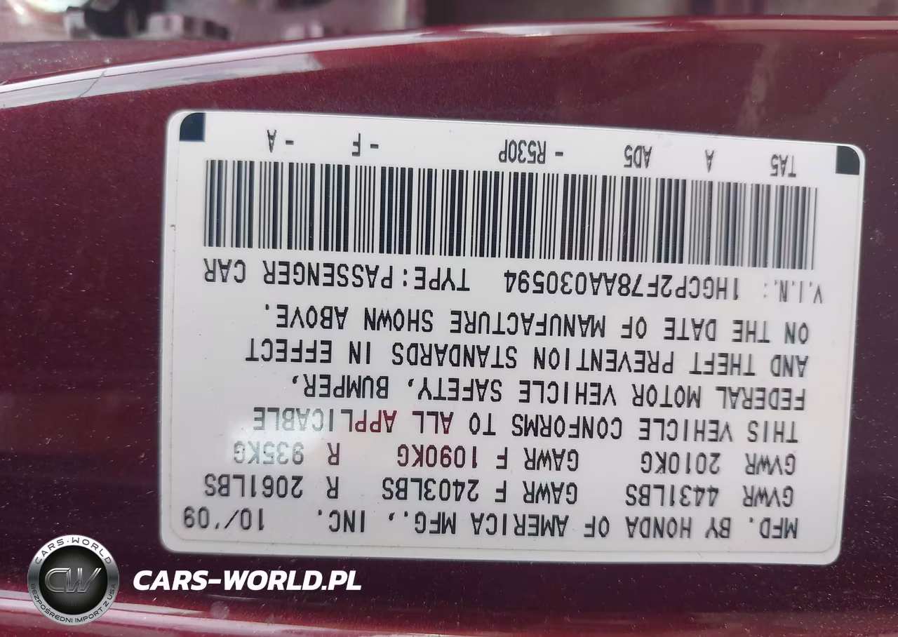 2010 Honda Accord 2.4 Ex VIN:1HGCP2F78AA030594 - 9