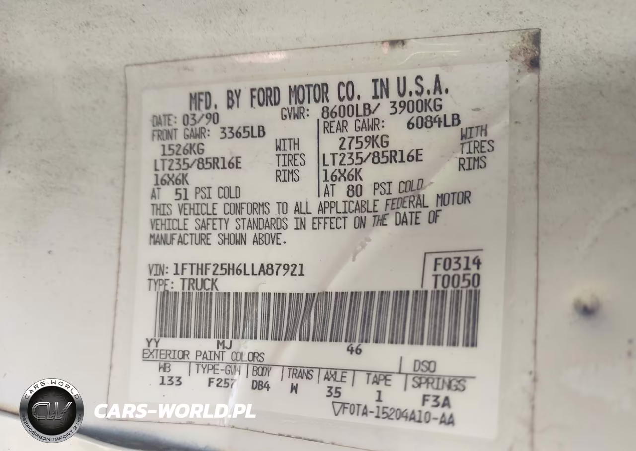 1990 Ford F250 VIN:1FTHF25H6LLA87921 - 9