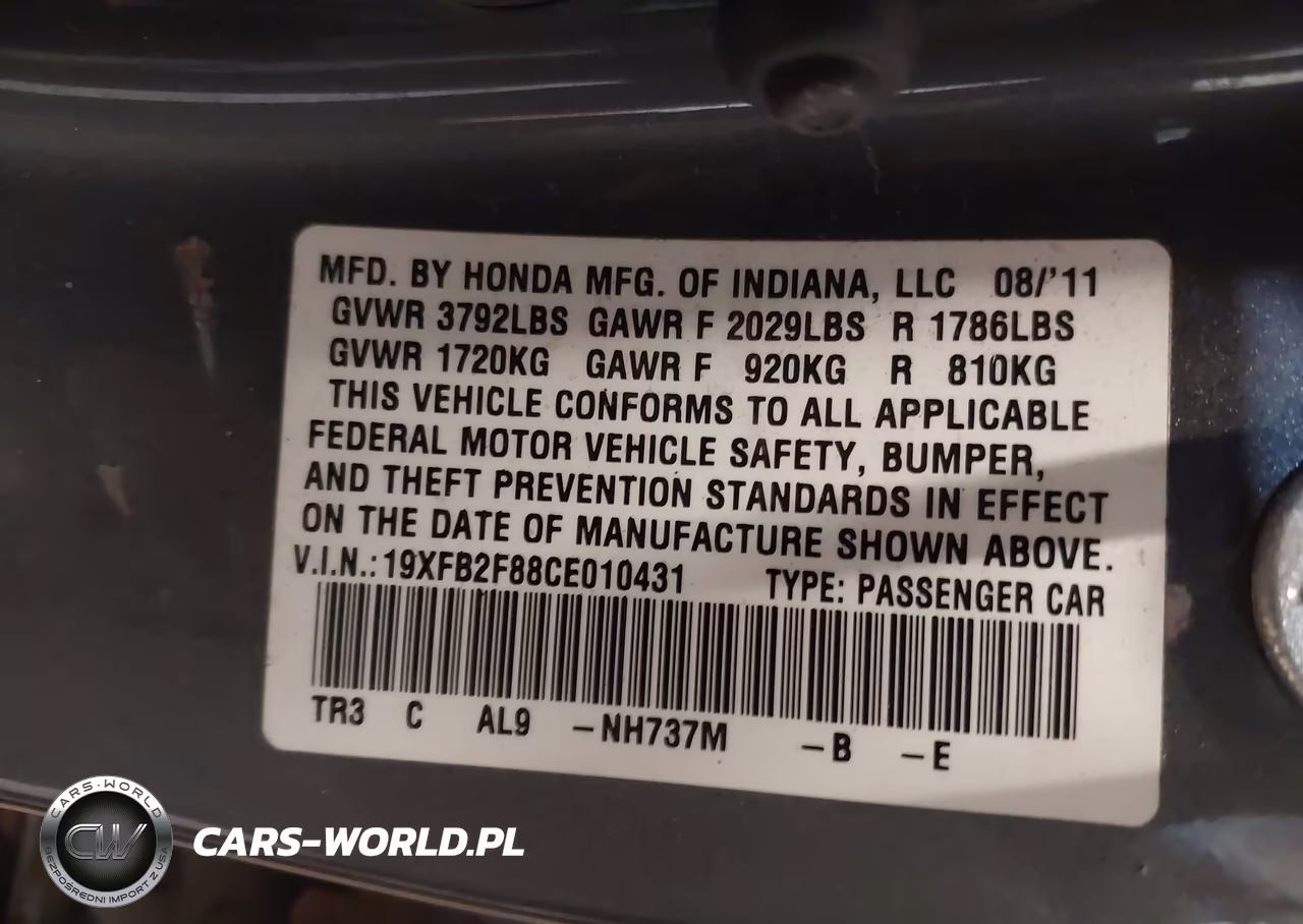 2012 Honda Civic Ex VIN:19XFB2F88CE010431 - 9
