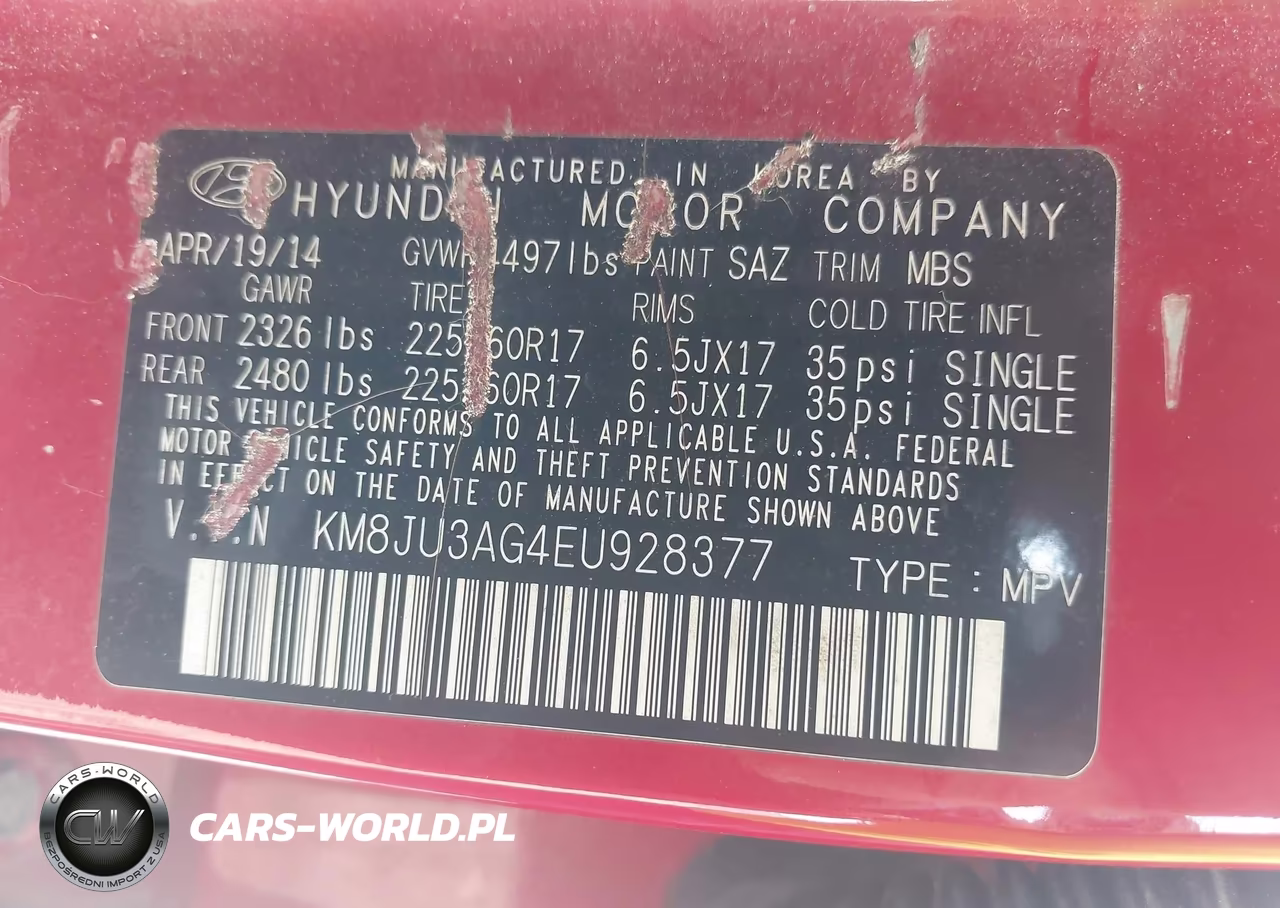 2014 Hyundai Tucson Se VIN:KM8JU3AG4EU928377 - 9