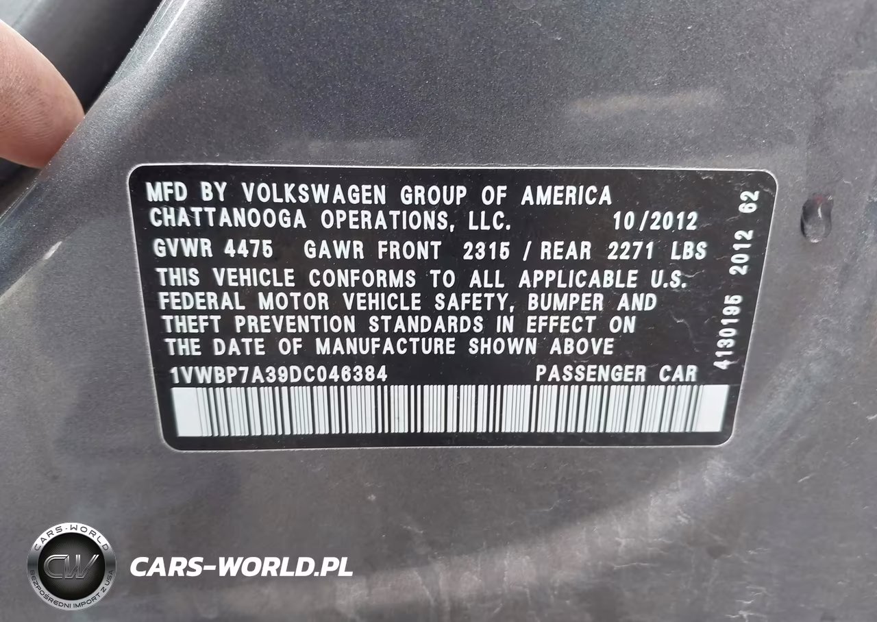 2013 Volkswagen Passat 2.5L Se VIN:1VWBP7A39DC046384 - 9
