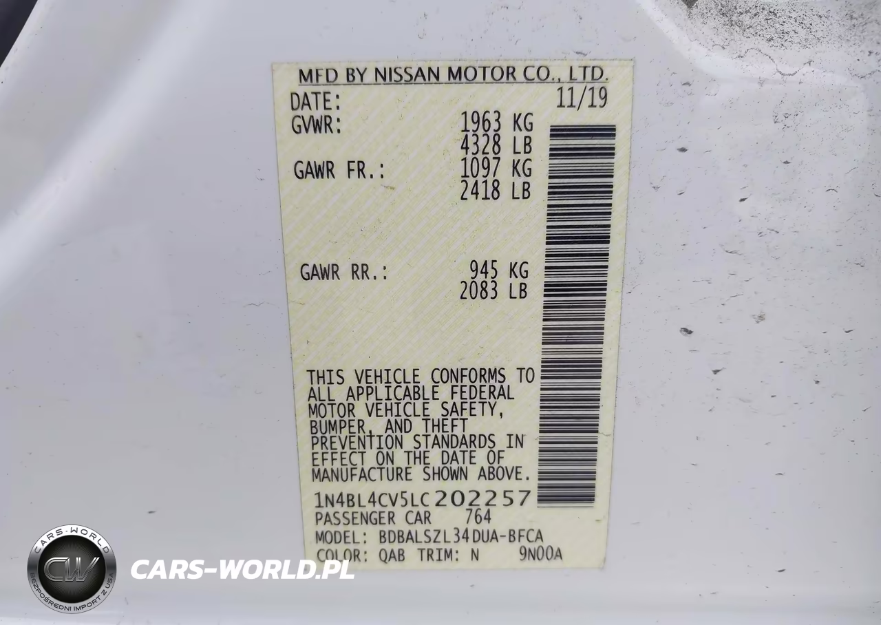 2020 Nissan Altima Sr Fwd VIN:1N4BL4CV5LC202257 - 9