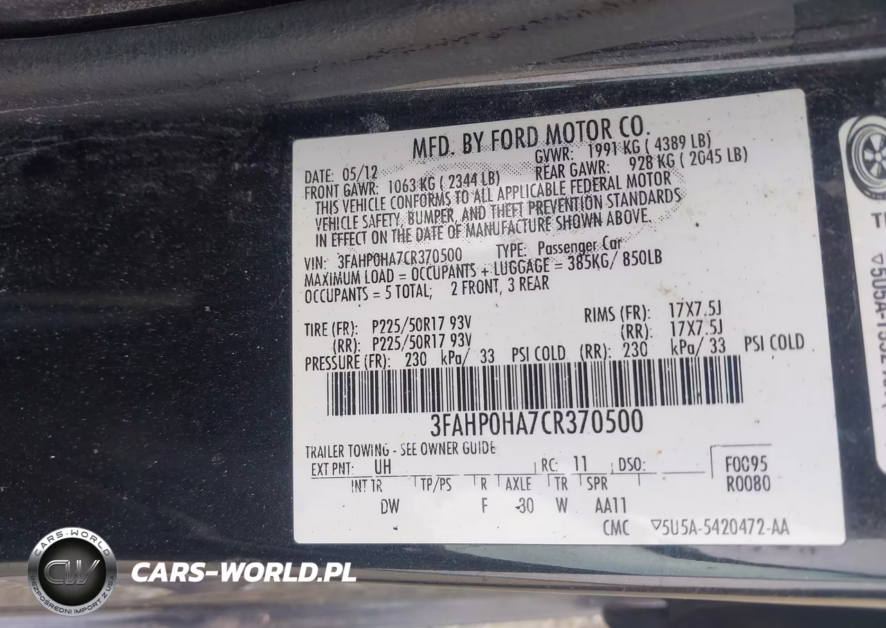 2012 Ford Fusion Se VIN:3FAHP0HA7CR370500 - 9
