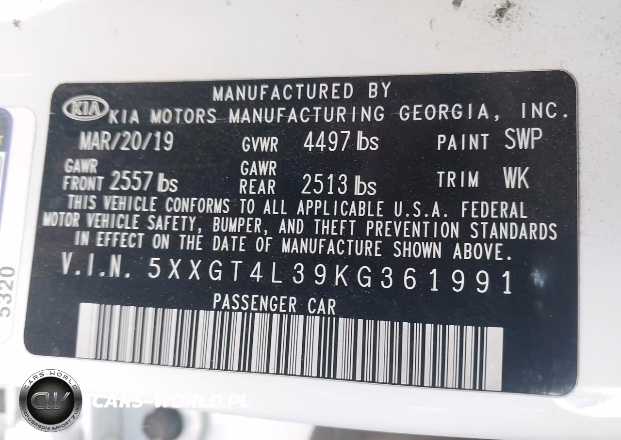 2019 Kia Optima S VIN:5XXGT4L39KG361991 - 9