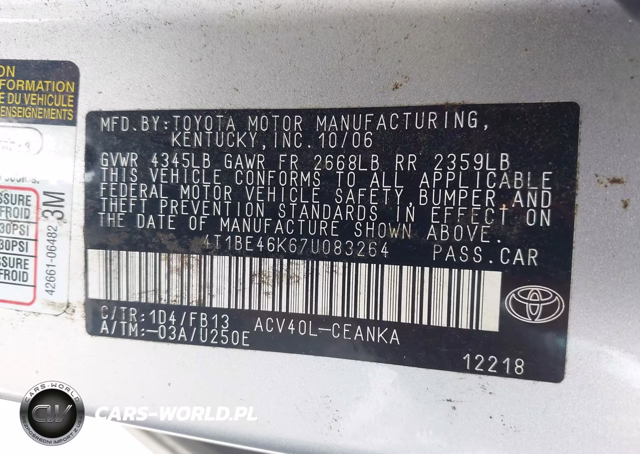 2007 Toyota Camry Le VIN:4T1BE46K67U083264 - 9