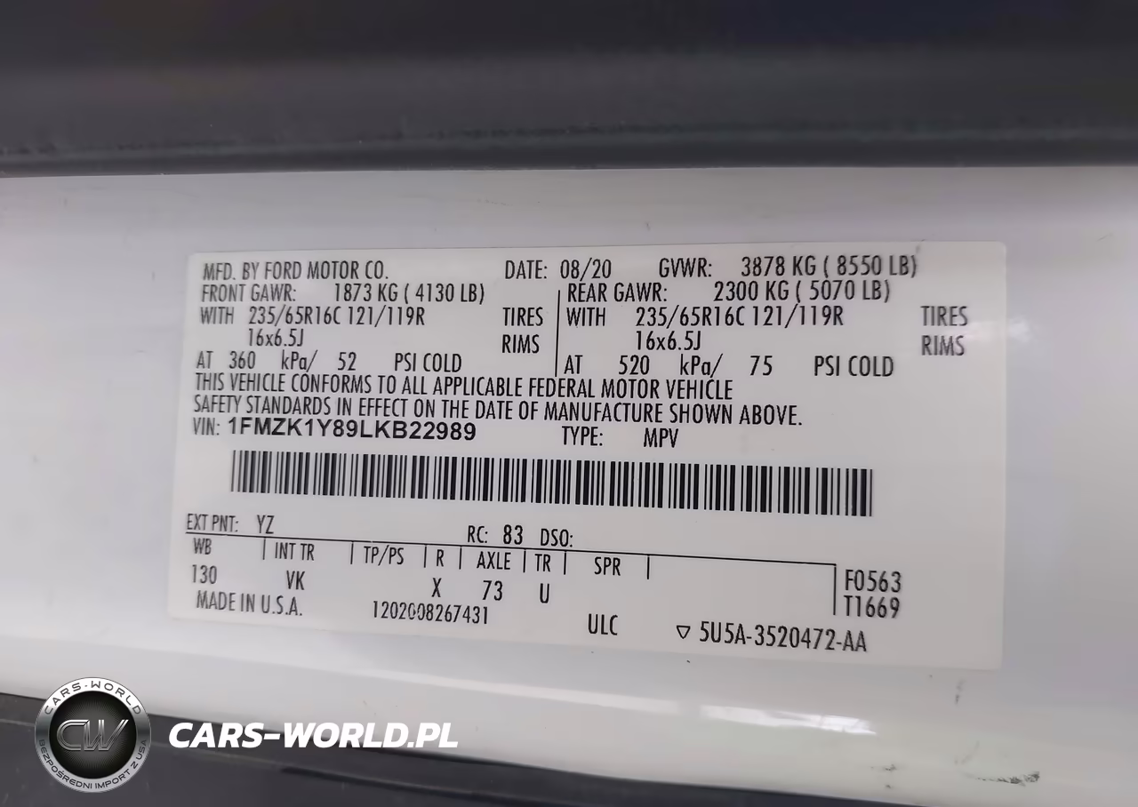 2020 Ford Transit-150 Passenger Van Xl-Xlt VIN:1FMZK1Y89LKB22989 - 9