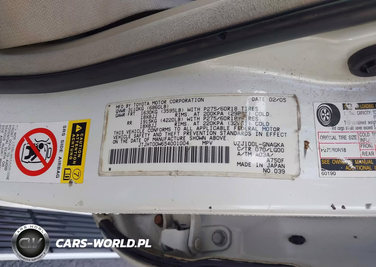 2005 Lexus Lx 470 VIN:JTJHT00W654001004 - 9