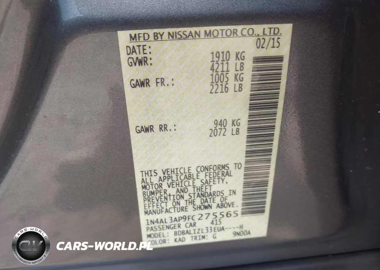 2015 Nissan Altima 2.5 Sv VIN:1N4AL3AP9FC275565 - 9