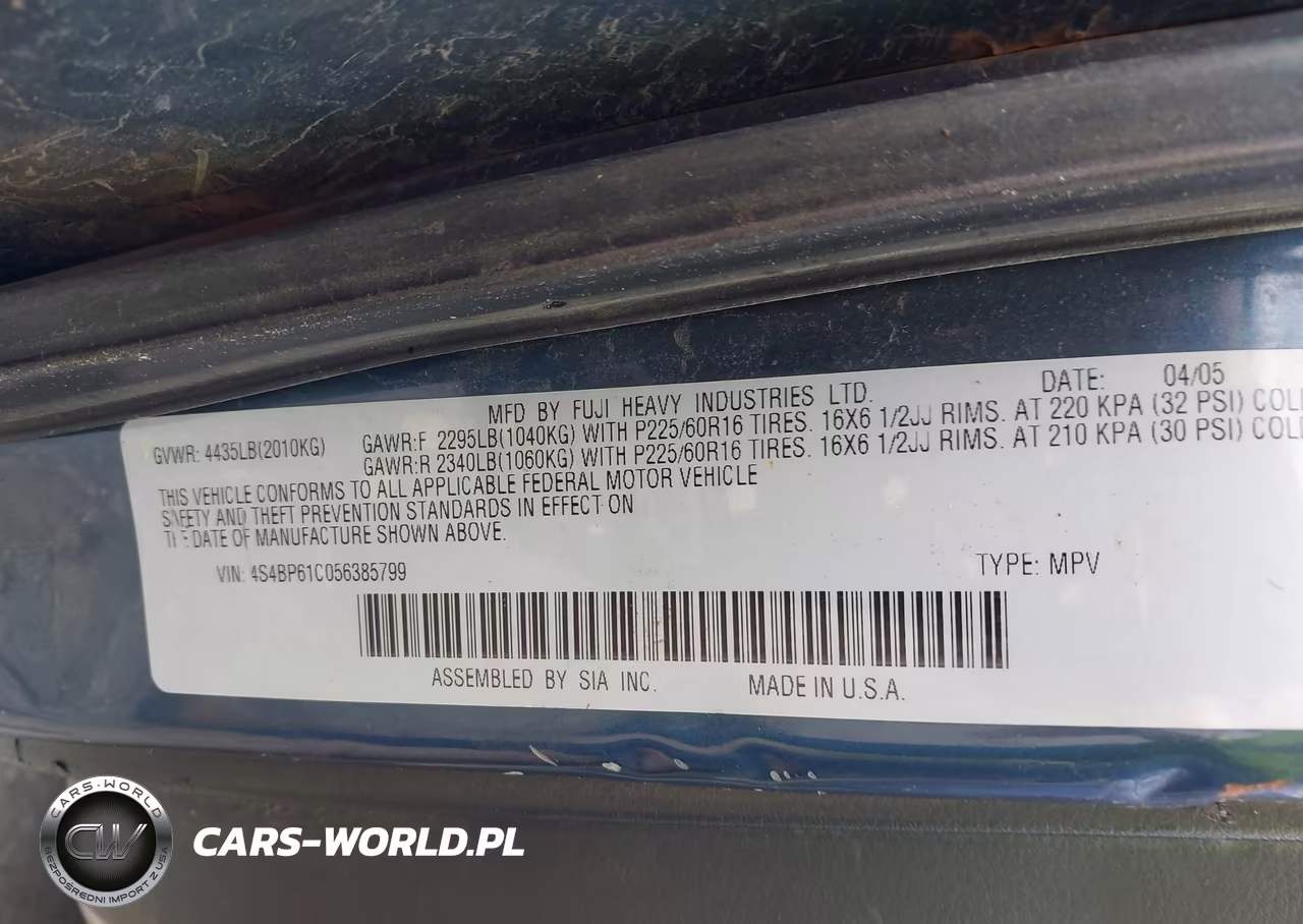 2005 Subaru Outback 2.5I VIN:4S4BP61C056385799 - 9