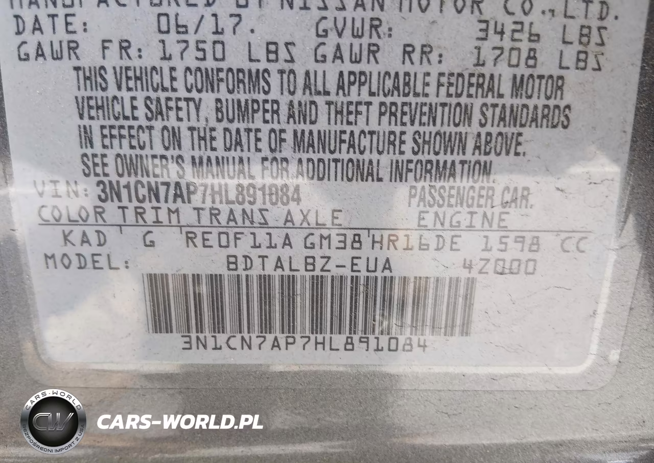 2017 Nissan Versa 1.6 Sv VIN:3N1CN7AP7HL891084 - 9