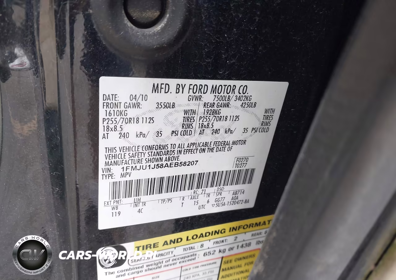 2010 Ford Expedition Eddie Bauer VIN:1FMJU1J58AEB58207 - 9