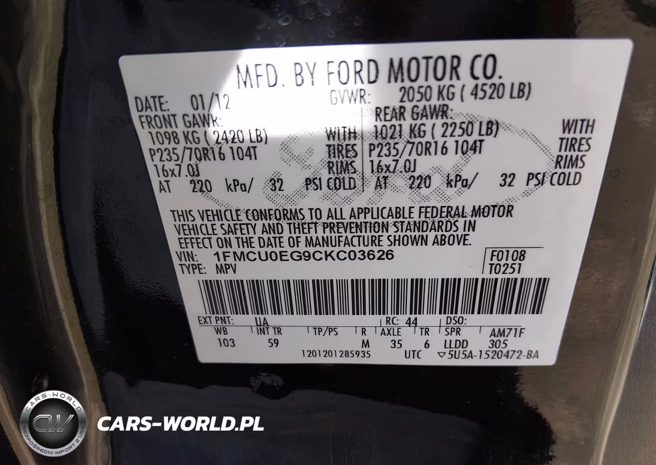 2012 Ford Escape Limited VIN:1FMCU0EG9CKC03626 - 9