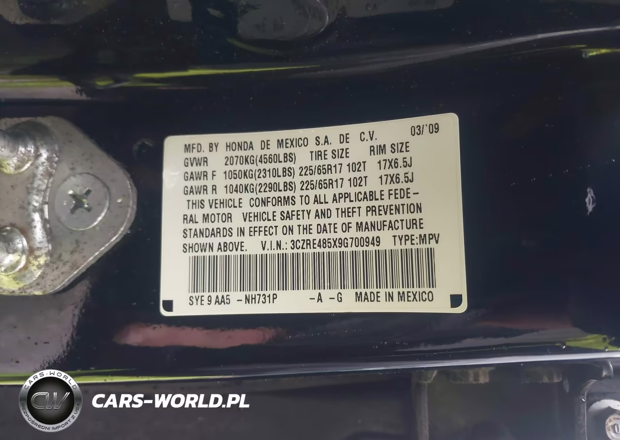 2009 Honda Cr-V Ex VIN:3CZRE485X9G700949 - 9
