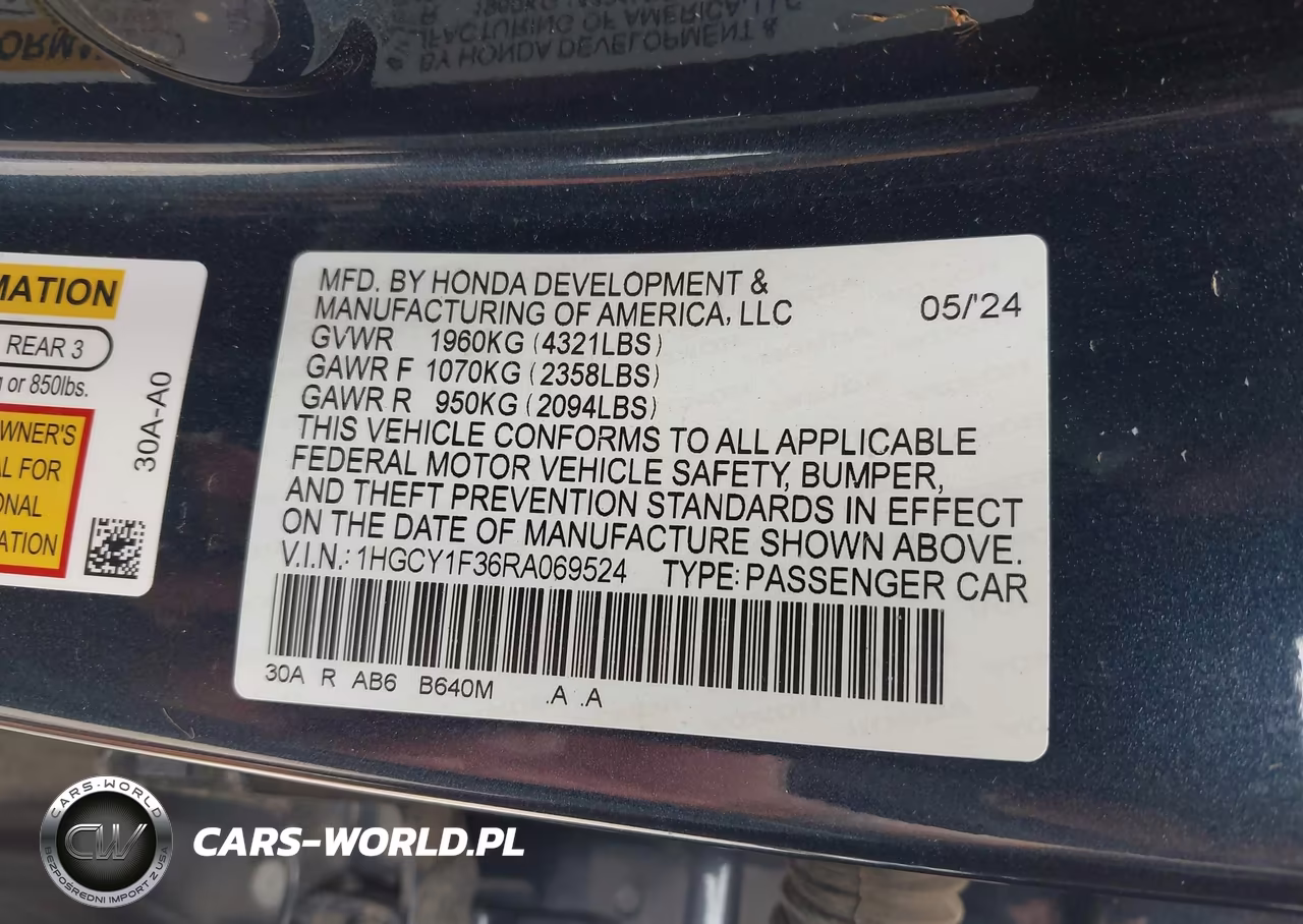 2024 Honda Accord Ex VIN:1HGCY1F36RA069524 - 9
