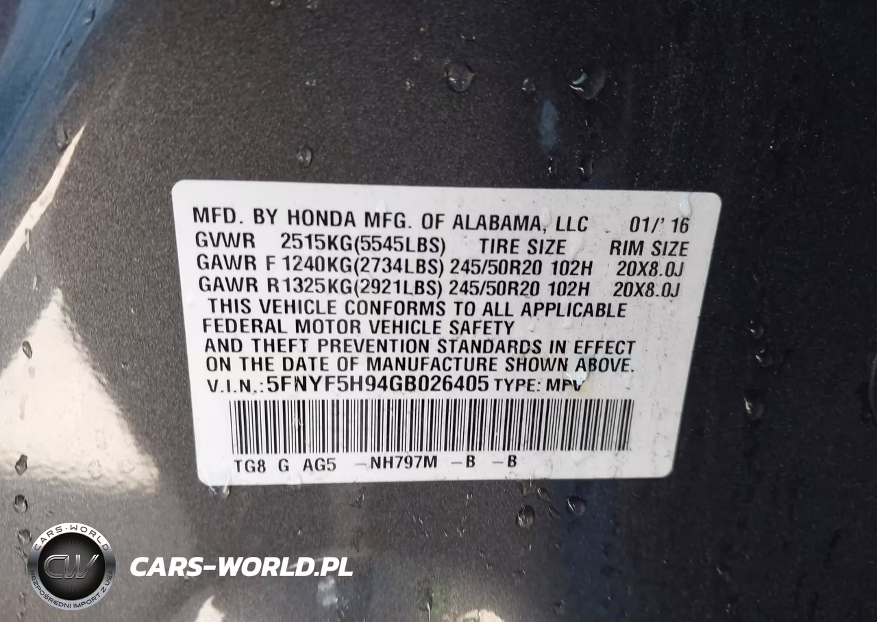 2016 Honda Pilot Touring VIN:5FNYF5H94GB026405 - 9