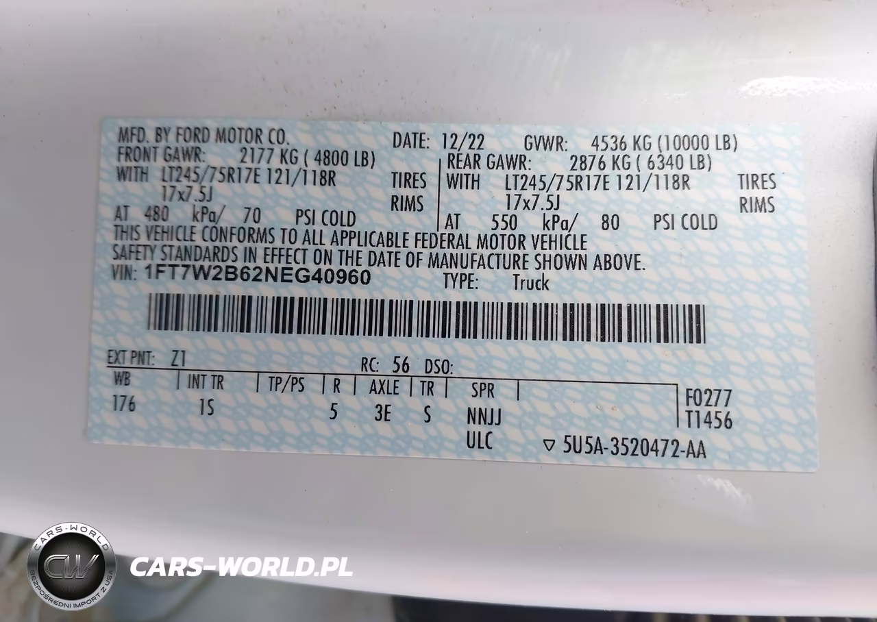 2022 Ford F-250 Xl VIN:1FT7W2B62NEG40960 - 9