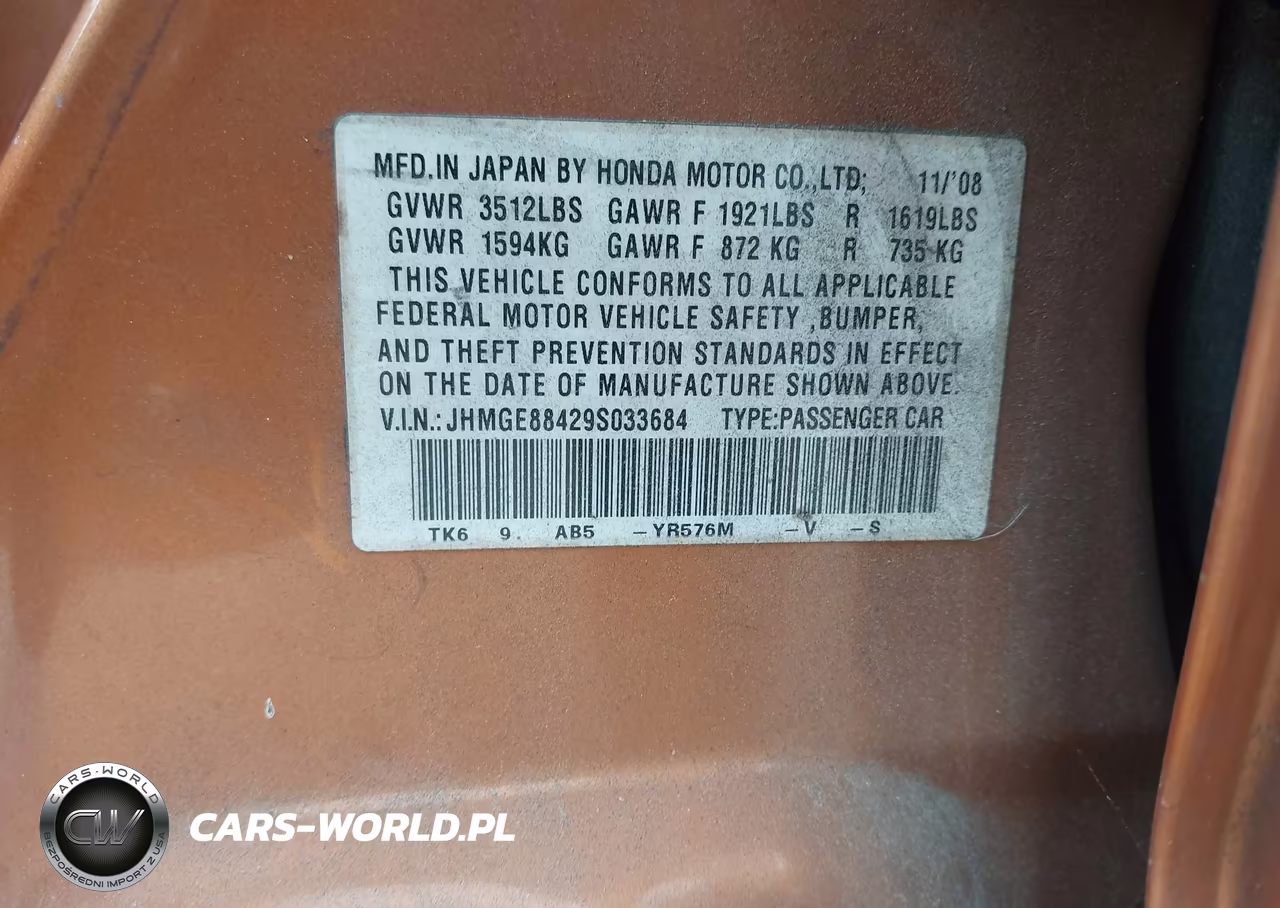 2009 Honda Fit Sport VIN:JHMGE88429S033684 - 9
