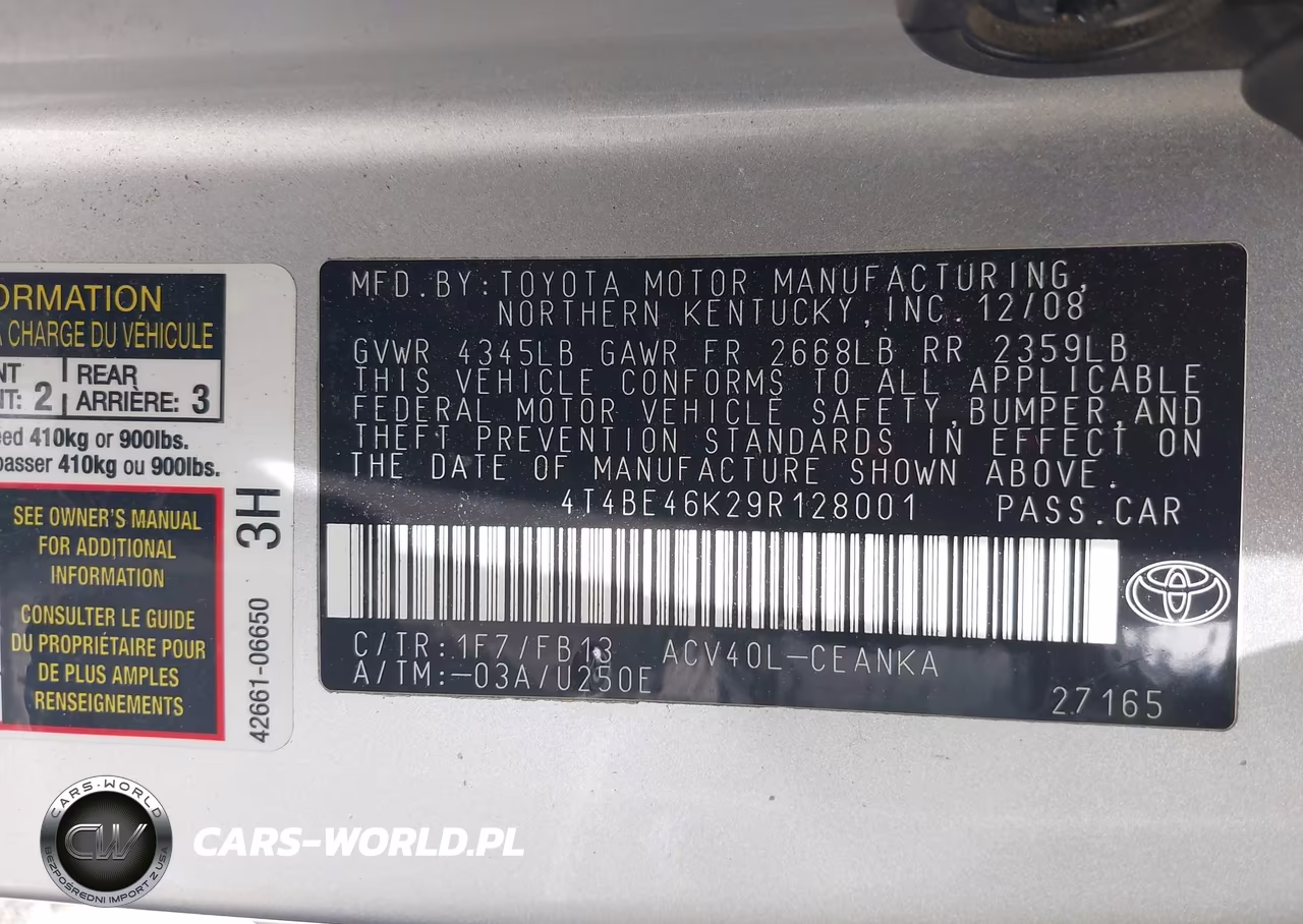 2009 Toyota Camry Le VIN:4T4BE46K29R128001 - 9