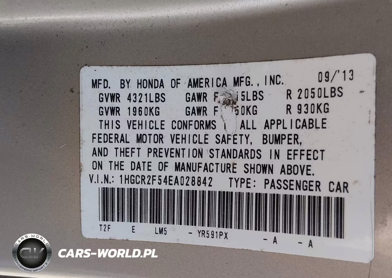 2014 Honda Accord Sport VIN:1HGCR2F54EA028842 - 9