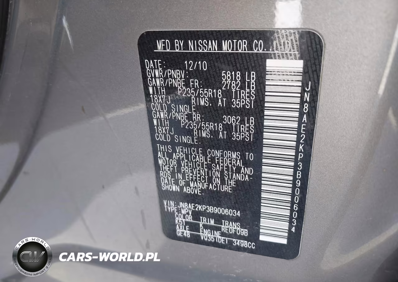 2011 Nissan Quest 3.5 S VIN:JN8AE2KP3B9006034 - 9