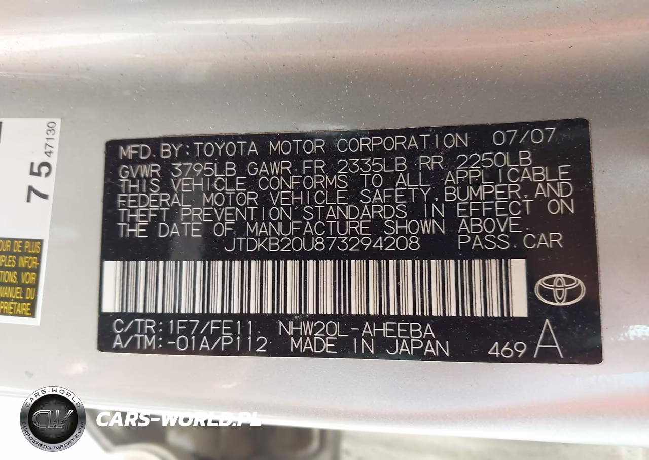 2007 Toyota Prius VIN:JTDKB20U873294208 - 9