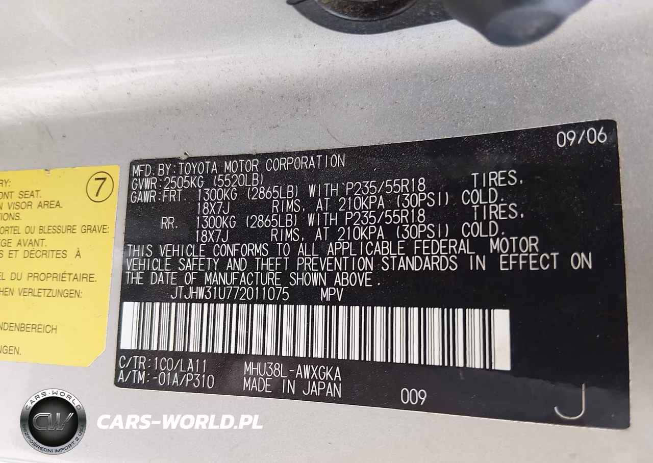 2007 Lexus Rx 400H VIN:JTJHW31U772011075 - 9