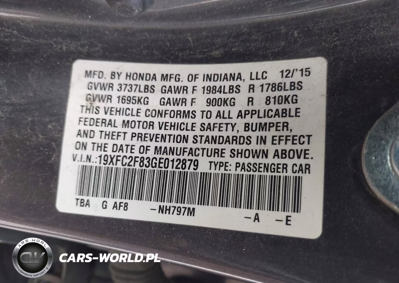 2016 Honda Civic Ex VIN:19XFC2F83GE012879 - 9