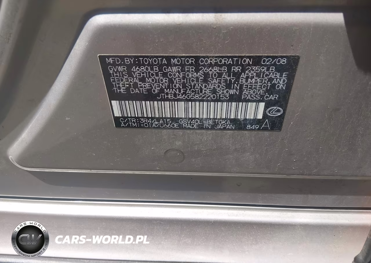 2008 Lexus Es 350 VIN:JTHBJ46G582220153 - 9