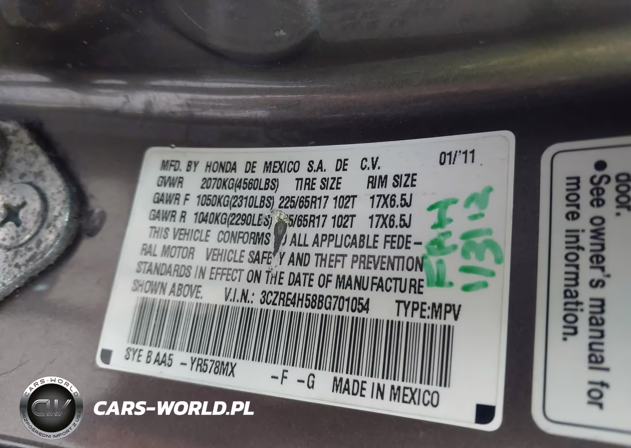 2011 Honda Cr-V Ex VIN:3CZRE4H58BG701054 - 9