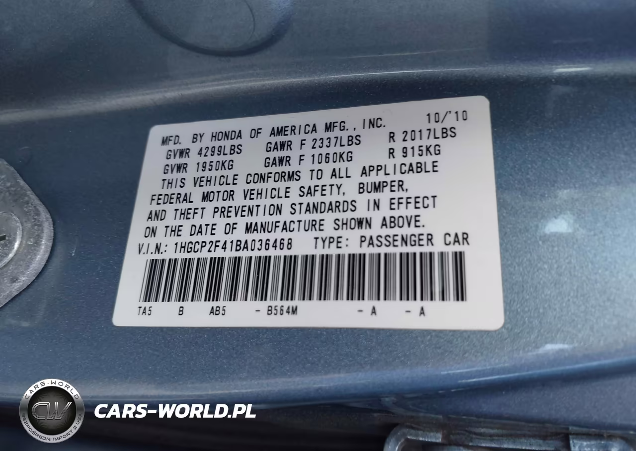 2011 Honda Accord 2.4 Lx-P VIN:1HGCP2F41BA036468 - 9
