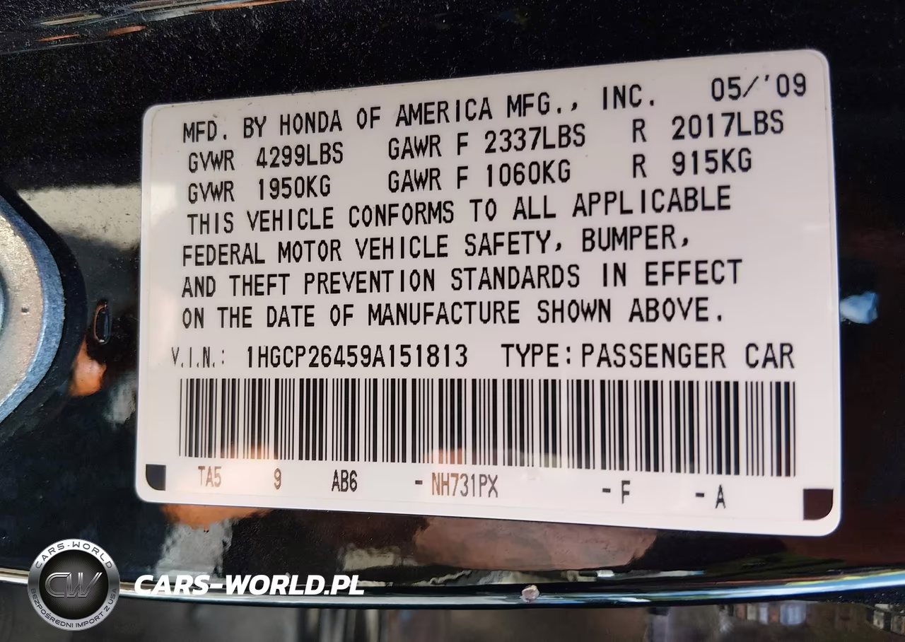 2009 Honda Accord 2.4 Lx-P VIN:1HGCP26459A151813 - 9