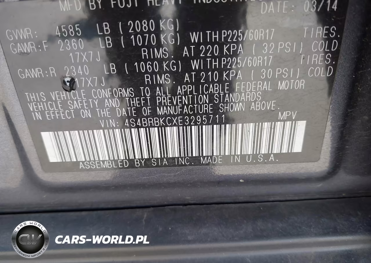 2014 Subaru Outback 2.5I Limited VIN:4S4BRBKCXE3295711 - 9
